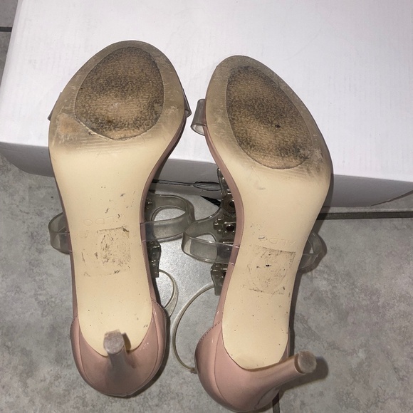 ALDO Montesegale Soft Pink Crystal Clear Strap Open-Toe Pumps Size 8 - Picture 8 of 13